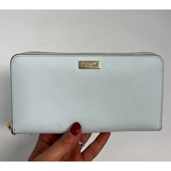 kate spade Handbags - Kate Spade Zip Around Wallet Light Blue Leather Accessories Purse Designer Long